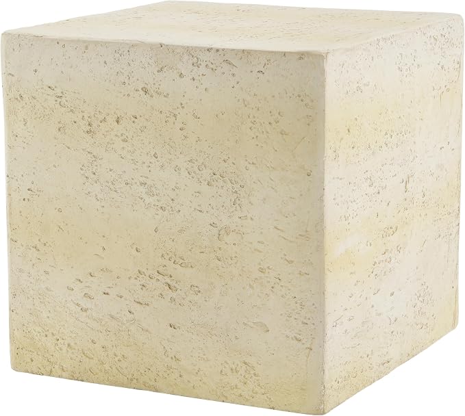 Square Outdoor Concrete Side Table,Patio End Table, Faux Travertine Stone Accent Table with for Indoor Outdoor, Garden Stool Coffee Table for Patio, Garden, Backyard - 16.34" Light Tan MgO