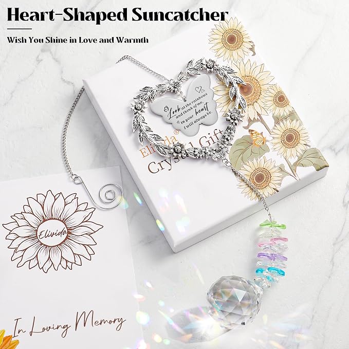 Sympathy Gift for Lose of Loved Ones, Grief Memorial Suncatcher Ornament for Loss of Mom Dad, Bereavement Crystal Rainbow Maker, Unique Heart Shaped Hanging Decorations for Daily Remembrance
