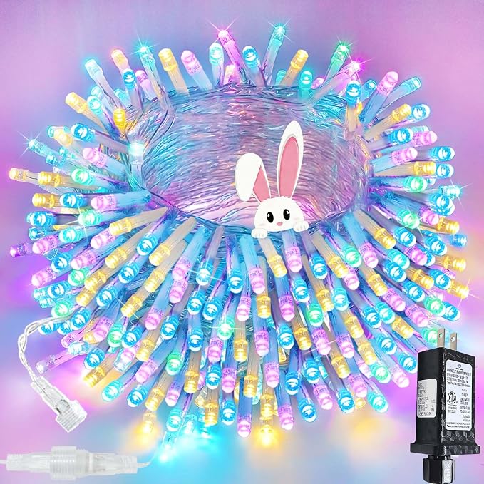 200 LED Connectable String Lights, 66FT Easter Pastel Lights Outdoor Indoor | Multicolor, 13 Modes, Timer, Clear Wire Waterproof Twinkle Fairy Lights Plug in for Bedroom Easter Patio Xmas Tree Decor