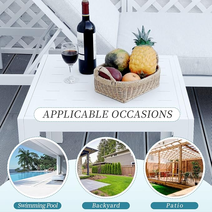 NICESOUL® 2 Pieces Aluminum Tables Side Tables for Outdoor Patio Porch Backyard Furniture Pieces in Pairs White