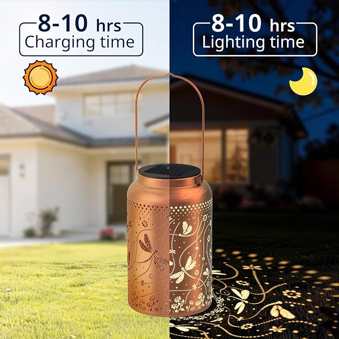 JEJOT Dragonfly Solar Lanterns Outdoor Waterproof,Birthday Gift for Women | Gifts for Mom Grandma, Metal Hanging Solar Light for Yard Garden Porch Landscape Deconration-1Pack
