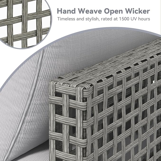 AECOJOY 7-Piece Outdoor Patio Furniture Set, Wicker Sectional Sofa Conversation Set with Cushions and Glass Coffee Table, Grey Rattan Patio Sofa Set for Backyard, Garden, Poolside