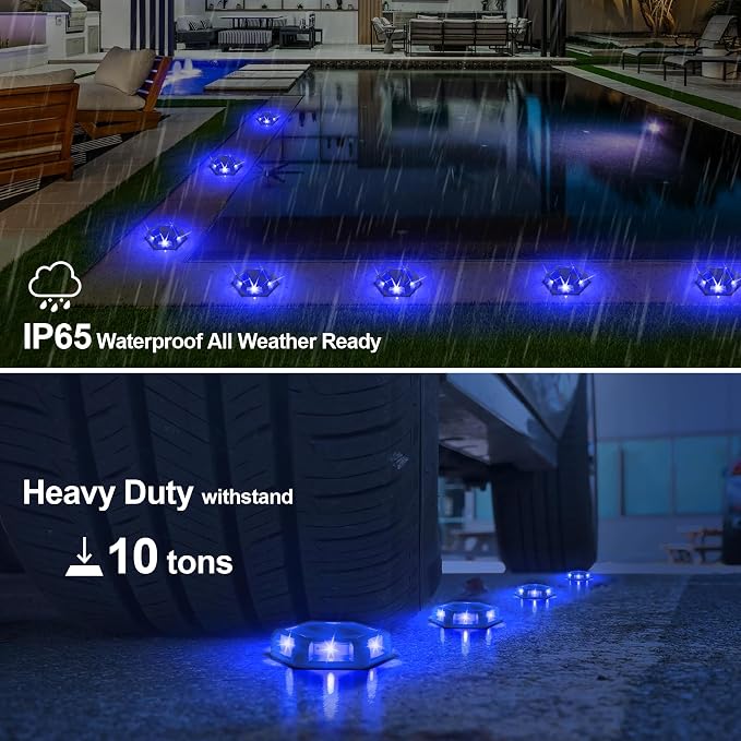 Solar Dock Lights Outdoor Waterproof, 12 Pack Blue LED Solar Driveway Lights with Aluminum Housing, Solar Deck Lights for Dock, Marina, Driveway Marker, Pathway, Step, Yard
