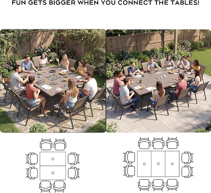 63" x 37.8" Patio Outdoor Dining Table, Wood-Grain Metal Table with Umbrella Hole, All-Weather Dining Table for Party, Lawn & Garden