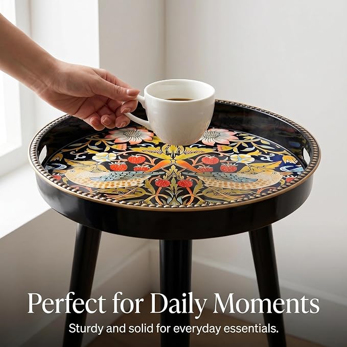 Round Indoor Side Tables with Detachable Wooden 3 Legs, Versatile Tray Table, Perfect for Round Coffee Table Tea, and Relaxation Time 17.7 Inch (Strawberry)