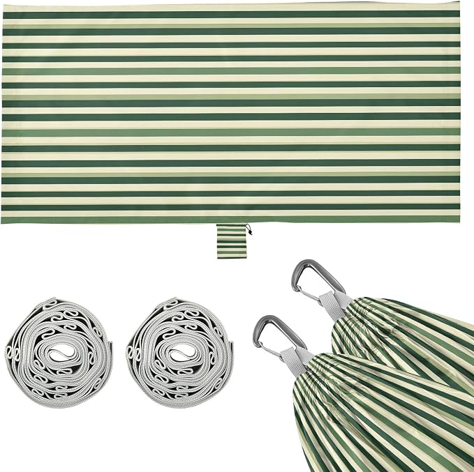 Camping Hammock Outdoor Hammocks for Outside Stripe Green Cream Beach Trees Portable Lightweight with Pockets Tree Straps Indoor
