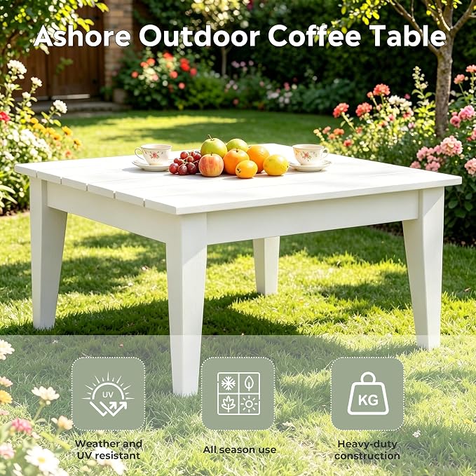 WestinTrends Ashore Outdoor Coffee Table, 32 Inch All Weather Poly Lumber Adirondack Patio Coffee Table Square Low Table, White