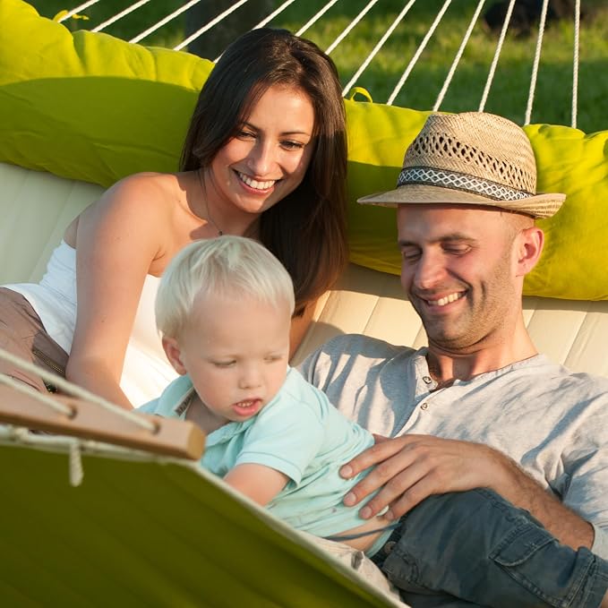 LA SIESTA® Alabama Quilted Hammock with Spreader Bar & CasaMount, Suspension Kit for Walls Ceilings & Square Beams - Portable Weatherproof Outdoor Hammock 2 Person Double Hammock Bed -XL King, Avocado