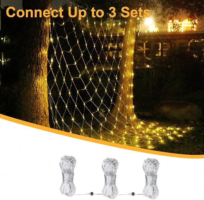 Bush Lights Outdoor, 9.8FT x 6.6FT Christmas Decorations Outdoor Net Lights, 8 Modes Connectable Mesh Light, 196 LED Christmas Warm White for Trees, Bushes, Garden, Yard Decorations