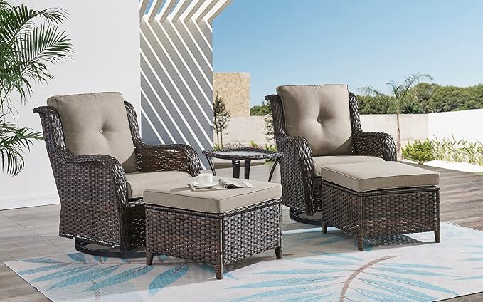 HUMMUH Outdoor Patio Furniture 6 Pieces Furniture Set Wicker Outdoor Sectional Couch with Patio Swivel Glider Chairs,Side Table,Ottomans for Patio