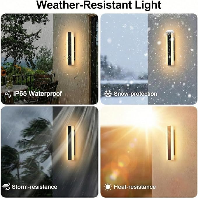 Modern Linear Outdoor Wall Lights, 12" LED Exterior Wall Sconce for Porch & Garage, IP65 Waterproof Architectural Facade Lighting, 3CCT Dimmable Matte Black Fixture for Front Door Entryway
