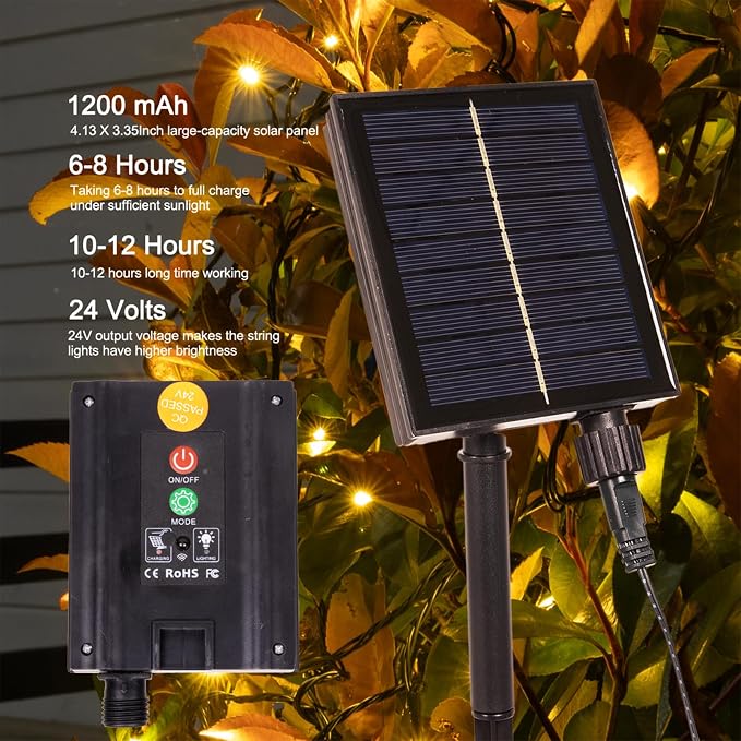 Solar String Lights for Outside,66FT 200 LEDs Solar Fairy Lights,IP65 Waterproof 8 Modes Remote Outdoor String Light for Patio Garden Backyard Tree Balcony Wedding Christmas,Warm White