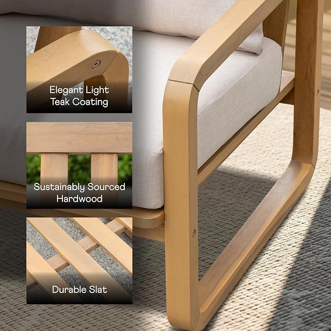 Idzo Ivy Loveseat with Coffee Table – Beige Fabric, 2-Seater Outdoor Sofa Set for Balcony, Patio or Garden – Stylish Love Seat Couches for Small Spaces