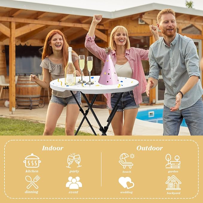 GUAGUA 32" Round Plastic Folding High Top Table - Versatile Bar, Cocktail & Portable Pub Table for Parties, Bistro & Events(White)