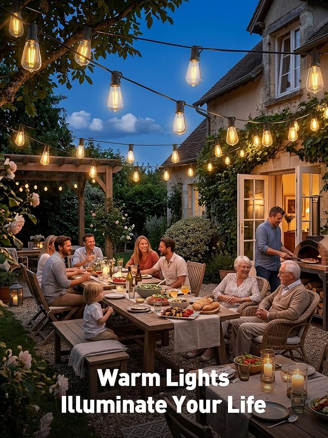 65ft Solar String Lights Outdoor - Waterproof Solor Powered Patio Light | Hanging Outside Backyard Camping Yard Gazebo Garden Pergola Bistro Balcony Cafe Party Fence Lighting LED Edison Bulb & Remote