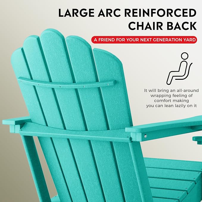 Costaelm Lakeview 12-Piece HDPE Outdoor Patio Furniture Adirondack Chair Conversation Table Set, Turquoise