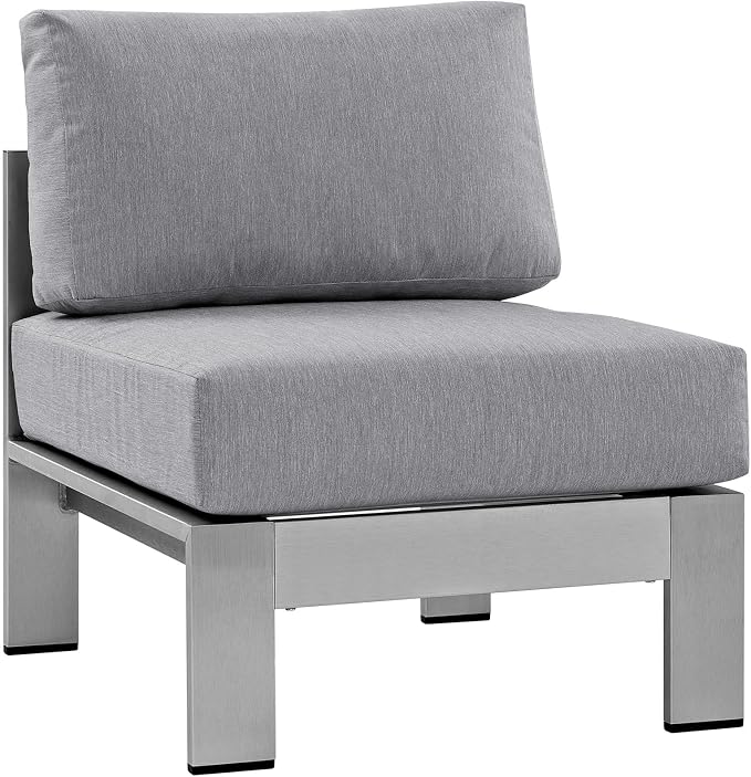 Modway Shore 3-Piece Aluminum Outdoor Patio Furniture Set in Silver Gray, Seating For Two