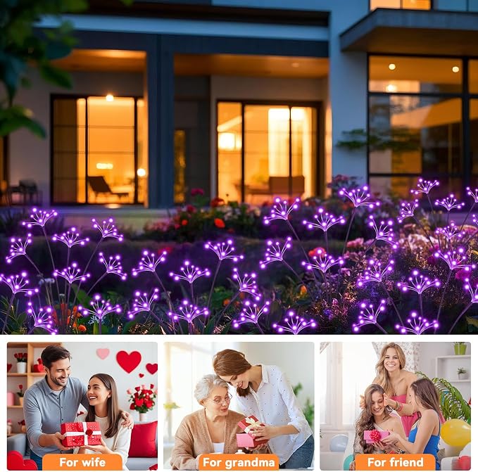 Solar Garden Lights 2 Pack Waterproof Solar Swaying Starburst Light Outdoor Lights for Yard Patio Walkway Pathway Party Wedding Christmas Decoration, Purple