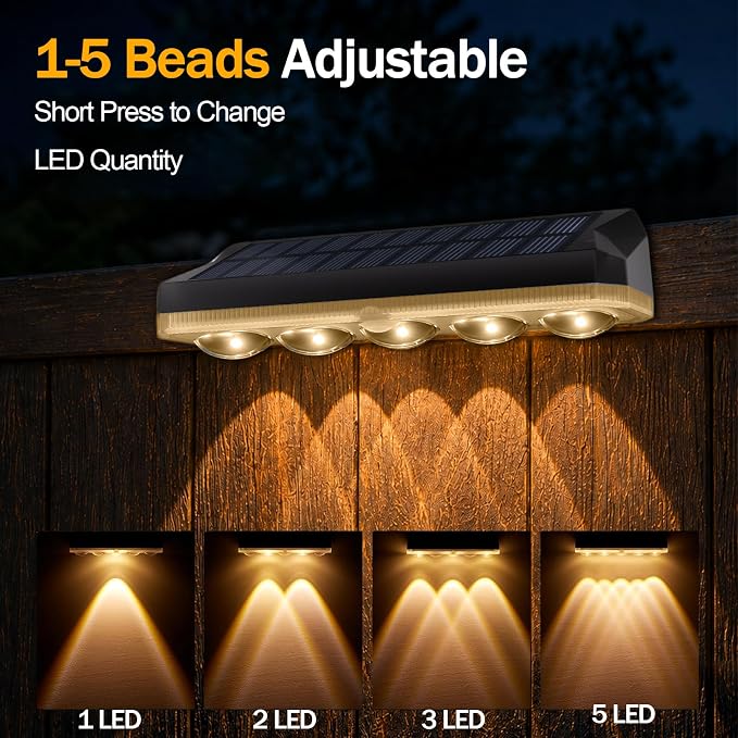 Tenmiro Solar Fence Lights Outdoor 10 Pack, 40 Modes RGB & Cold/Warm White Wall Lights with 5 Lens, IP67 Waterproof Dusk to Dawn Outside Lighs for Backyard, Patio, Yard, Pool, Deck, Railing Decor