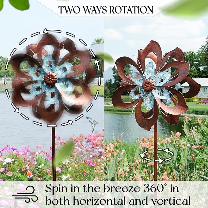 Pure Echo Garden Wind Spinner, 84"H Large Metal Wind Spinners Outdoor Decor | Windmill for Yard Kinetic Art Ornament Wind Sculpture with Stake, Spin Smoothly Easy Assembly, Classic Gift Choice for Family