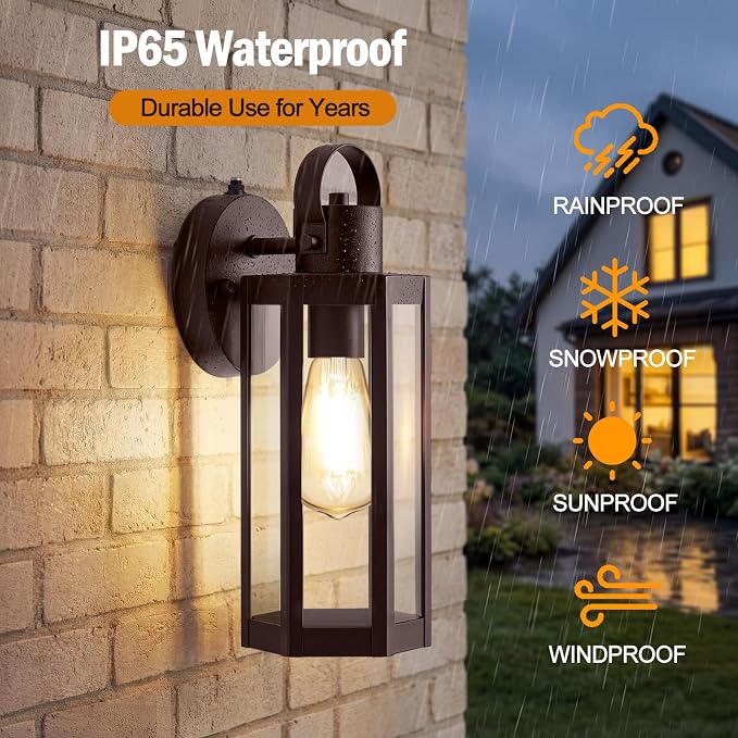 EJIAXIN 2 Pack Dusk to Dawn Outdoor Lighting Fixtures,Brown Porch Lights | 13" Waterproof outdoor lights for house, Clear Glass, Modern Outdoor Lights for House for Patio Front Door Entryway Garage