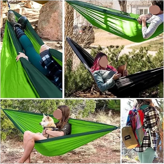 Hammocks, Double Portable Hammock for Camping Lightweight Nylon Parachute for Backpacking Travel Beach Backyard Patio Hiking Amaca,for Outside(Green)