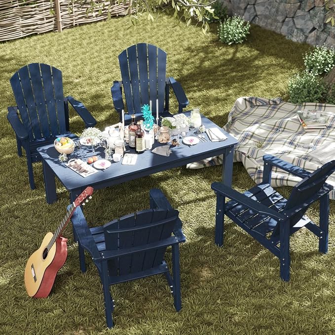 nevilywood Adirondack Coffee Table, HDPE All-Weather Wood Grain, Patio, Garden, Backyard, 47.3" x 22.7" x 17", Navy Blue