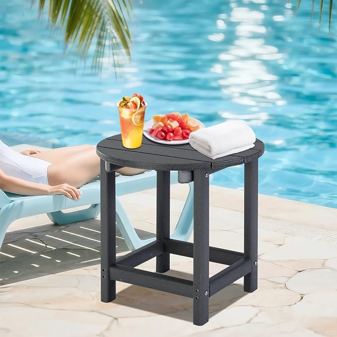 LZRS Adirondack Patio Side Table End Table, Outdoor Coffee Tables for Patio, Backyard,Pool, Indoor Companion, Easy Maintenance & Weather Resistant(Grey)