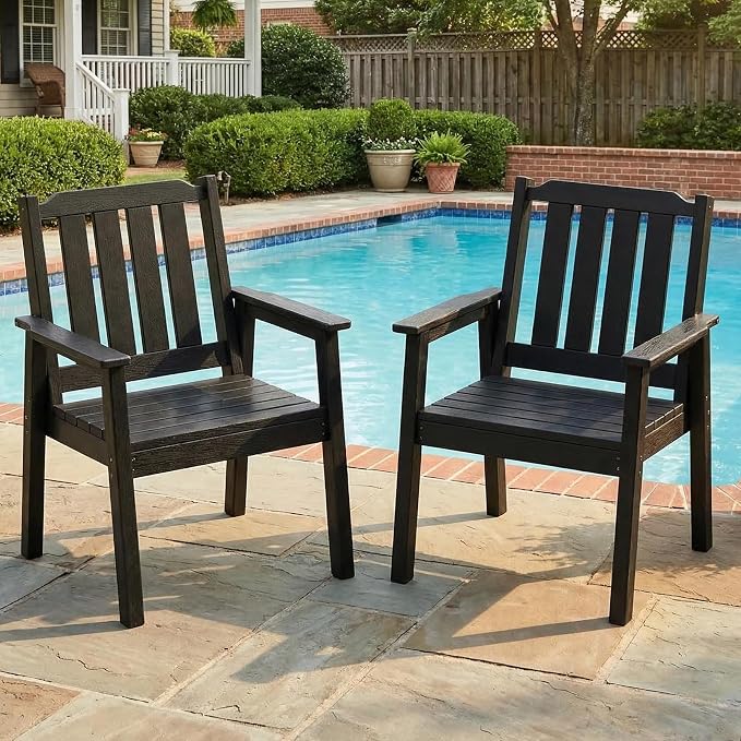 Garvee Outdoor Patio Dining Chairs Set of 2, Outdoor HDPE Garden Dining Chairs, Sturdy Frame, Waterproof, All-Weather for Backyard, Poolside, Porch, Deck, Black