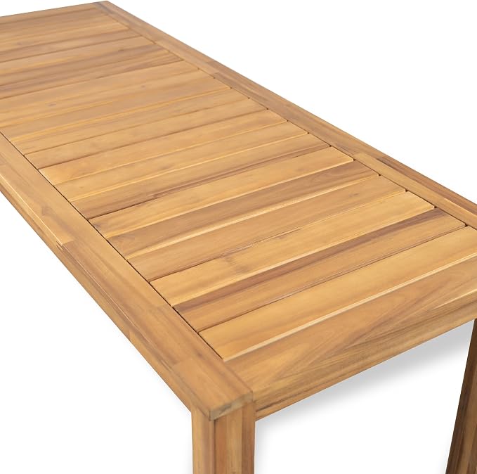 Christopher Knight Home Zigg Rectangular Outdoor Bar Table, Acacia Wood Bar Height Table with Slatted Top, Patio Accent Table, Coffee Bar Table for Garden/Balcony/Breakfast, Light Teak