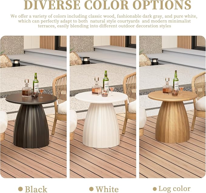 Metal Small Patio Table, Round Outdoor Side Table, Wood Color Outdoor Accent Patio End Table, for Garden, Pool, Yard, Balcony, Living Room, Deck, Weather Resistant, No Assembly