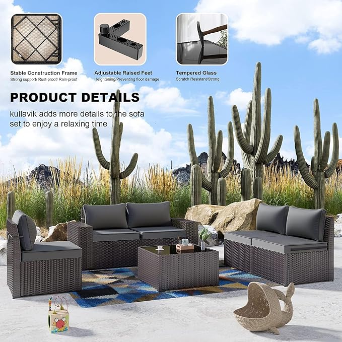 Kullavik 12PCS Outdoor Patio Furniture Set PE Wicker Rattan Sectional Sofa Patio Conversation Sets,Grey