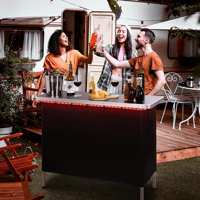 REDCAMP Portable Bar Table with Multi-Color LED Lights, Pop Up Folding Mobile Bar Bartender Table Podium Table for Events, Party, Camping, Tradeshow, Exhibition, Easy Setup, Black,43"x33"x15"