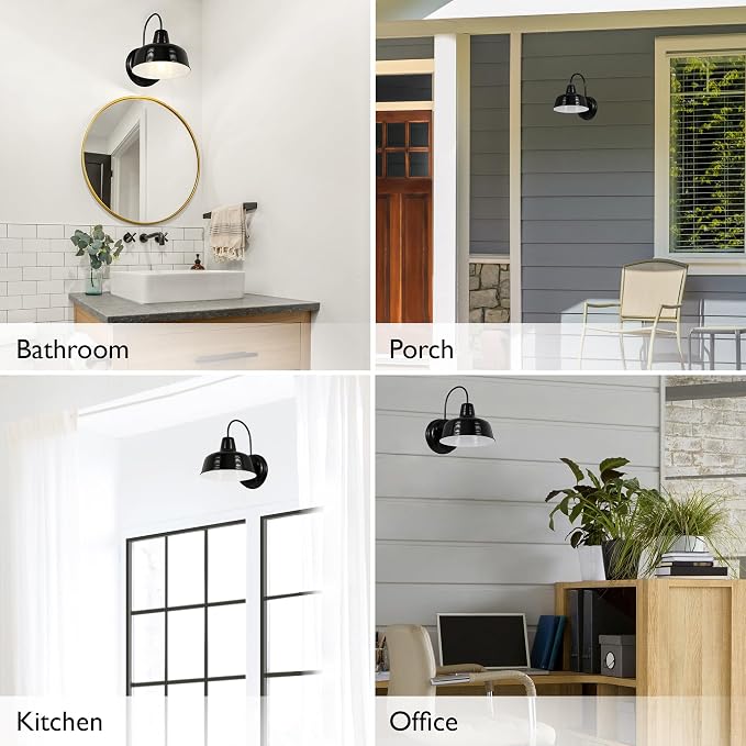 Design House Mason Farmhouse Gooseneck Barn Light, Outdoor Exterior Porch or Patio Wall Light Fixture, Satin Black, 8 Inch Diameter, 1-Pack, 579367 | Wall Mount, Modern Farmhouse, Steel, Lighting, 579367