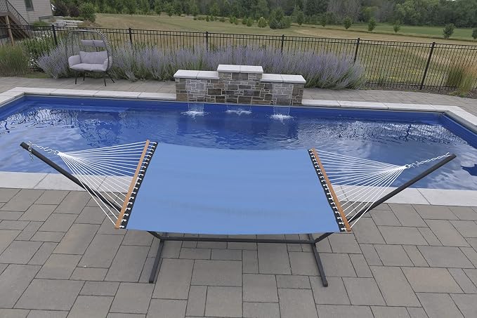 Vivere Quick-Drying Phifertex Fade Resistant Double Poolside Hammock with Spreader Bars (Cape Cod)