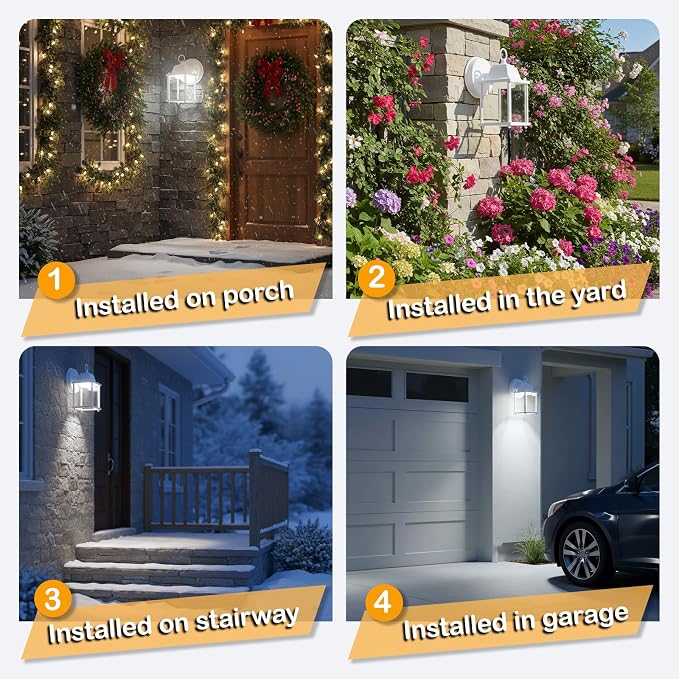 Outdoor Wall Light Fixture, Rustproof Aluminum, Clear Glass, LED | Exterior Porch Light Wall Sconce Lantern for House, Patio, Garage, Waterproof Anti-rust, 9.5W 800 Lumen, 5000K, White, 2 Pack
