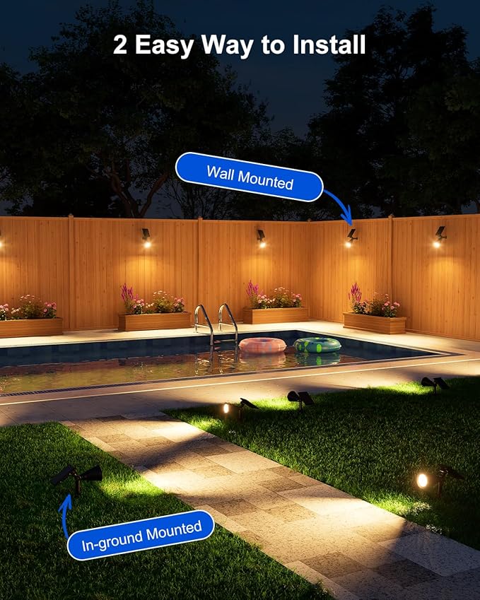 Solar Power Spot Lights Outdoor Waterproof for Christmas Decorations, Flag, Tree, Wreath, Santa Claus, Snowman, Bright LED Landscape Lamp Uplights for Outside Garden, Yard, Patio, Sidewalk,Warm White