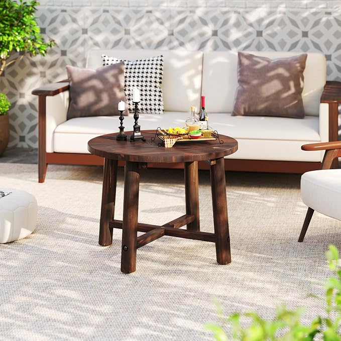 Tangkula Outdoor Side Table, Patio End Table with Solid Wood Structure, Small Round Coffee Table for Garden, Deck, Poolside & Indoors (2, Brown)