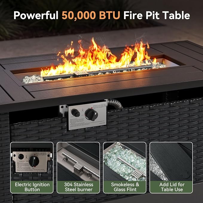 Aoxun Patio Furniture Set, Aluminum Patio Set with Fire Pit Table and 5" Thicken & Washable Cushion, Waterproof Outdoor Furniture, Outdoor Couch Sectional for Backyard (7 Seats/F, Dark Grey)