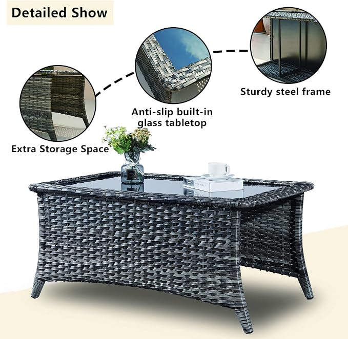Rilyson Wicker Patio Furniture Chairs Set - 8 Piece Rattan Outdoor Patio Sectional Conversation Sets with Sofa,Armrest Chairs,Coffee Table and Ottomans for Porch Deck Garden(Mixed Grey/Blue)