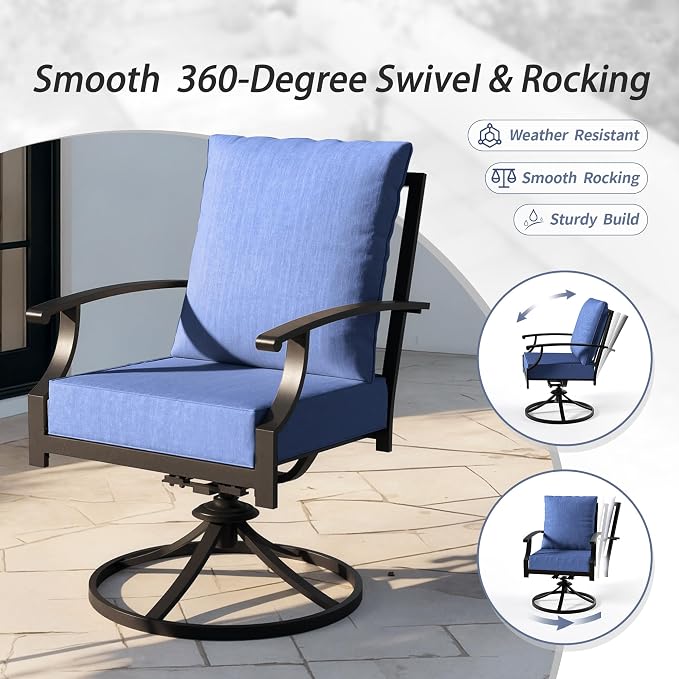 Kullavik 9 Pieces Outdoor Dining Set,Patio Dining Table and Chairs Set for 8,Fence Pattern Back Chairs with Thickened Cushions & X-Frame Metal Dining Table with Umbrella Hole for Patio,Navy Blue