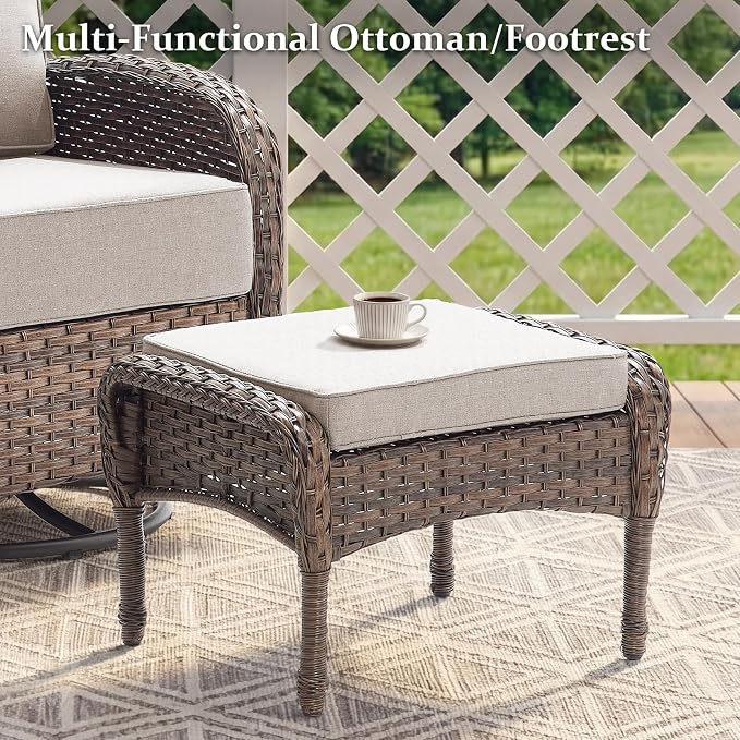 Outdoor Swivel Rocking Chair Patio Set (10pcs) High-Back - Thick Cushion Swivel Rocking Chair Patio Chairs Set, All-Weather Wicker Patio Furniture Set, Suitable for Balcony Patios, Brown/Beige