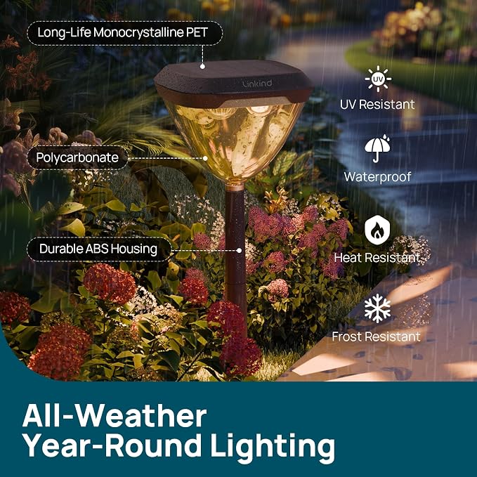 Linkind Smart Solar Pathway Lights SP6,Pattern Switch Solar Lights Outdoor | USB&Solar Charging, Cool/Warm White/Color Changing Landscape Lighting for Yard,Garden,Patio, 1 Pack