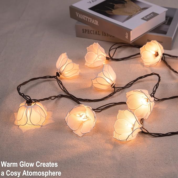Decorative String Lights Plug in with 10 Bulbs, Flower Garland Fairy Lights Connectable Weatherproof Outdoor Indoor for Wedding Garden Pergola Bedroom Porch Floral Home Decor (White)