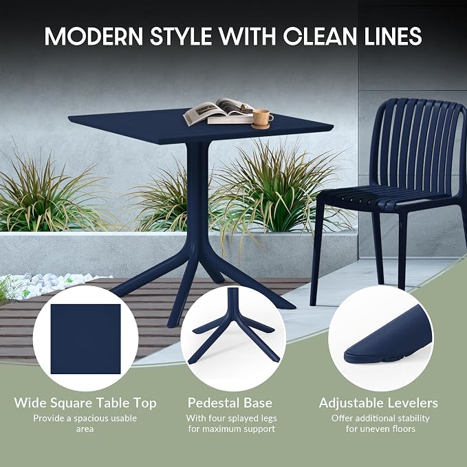 WestinTrends Playa 31.5" Square Outdoor Plastic Resin Patio Dining Table for 4, Navy Blue