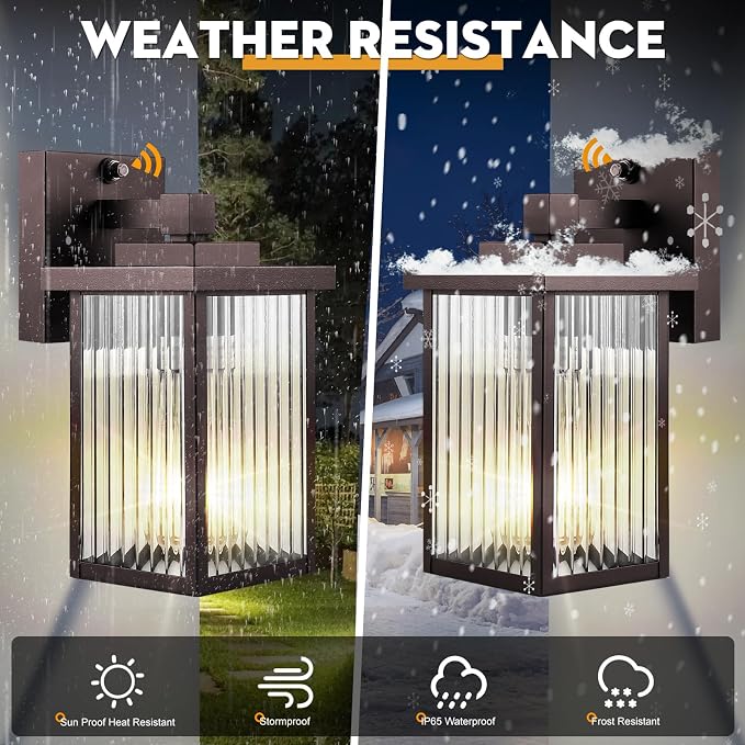 2 Pack Bronze Dusk to Dawn Outdoor Wall Light, All-Metal Frame | Auto On/Off, Rust-Resistant,Tempered Glass, Easy DIY Install on Porch, Garage