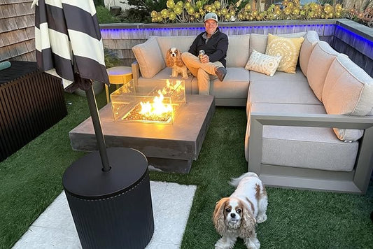 PURPLE LEAF Patio Furniture Set L-Shaped Outdoor Couch with 9.6" Thick Cushion and Soft Pillows 5 Piece Outdoor Sectional Sofas Modern Patio Conversation Sets for Yard Porch Deck Poolside, Khaki