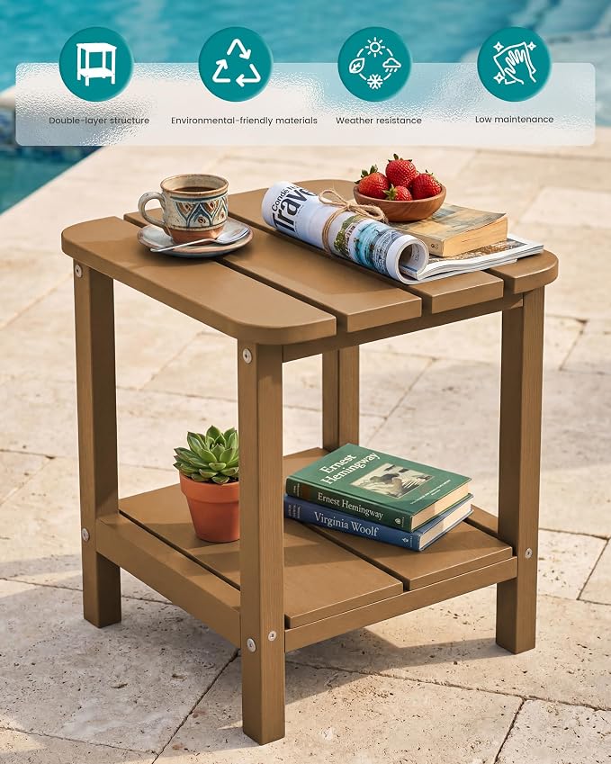 SERWALL Double Adirondack Side Table Rectangular End Table, Brown