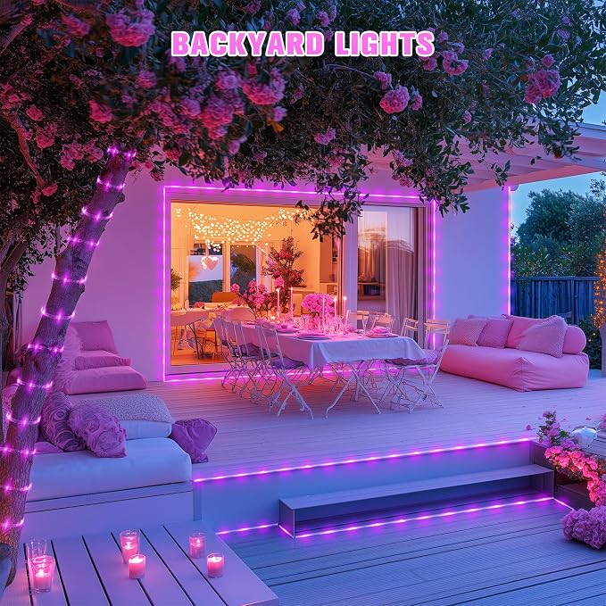 JMEXSUSS 2 * 200 LED Pink Solar Rope Lights, 66ft IP 65 Waterproof Solar String Light Outdoor, 8 Modes Christmas Lights for Camp Trampoline Ladder Slide Tent