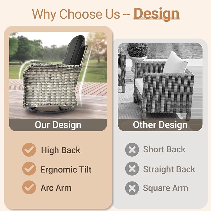 HOOOWOOO Sectional Patio Furniture Set with Swivel Chairs,9 Pieces Wicker Outdoor Furniture L Shaped Couch,Outside Conversation Set with Extra Deep Seat Sofa Wide Arm Solar Light Table,Black